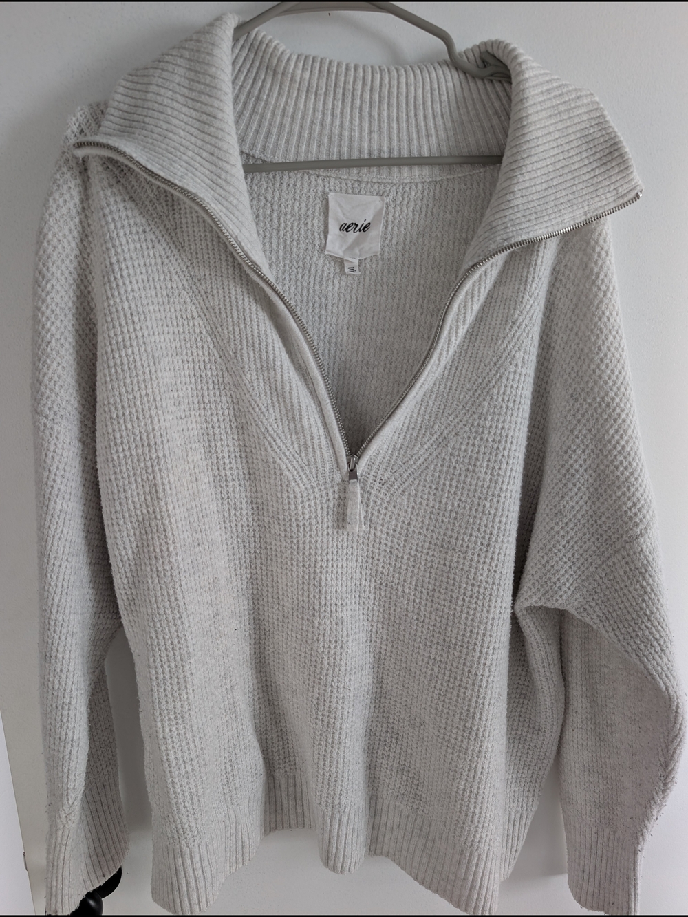 aerie Cream Waffle Half-Zip Turtleneck Sweater